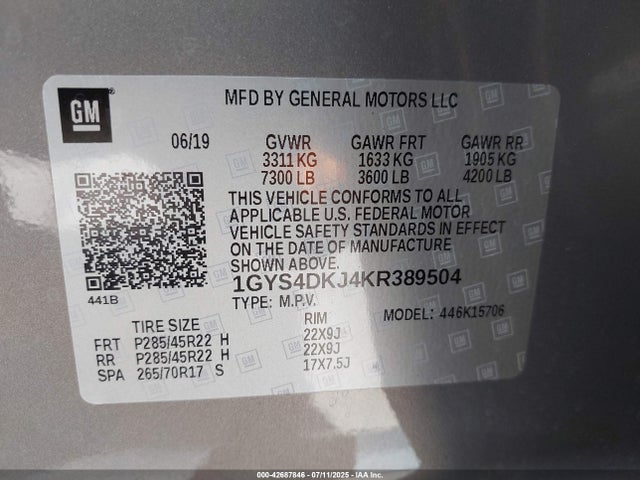 1GYS4DKJ4KR389504 Cadillac l86 -sidi: spark ignition direct injection, vvt: variable valve timing, afm, e85 max, alum