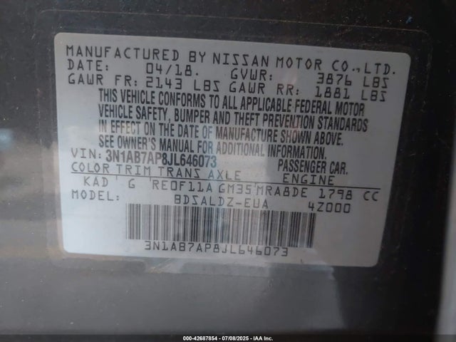 3N1AB7AP8JL646073 Nissan Sentra
