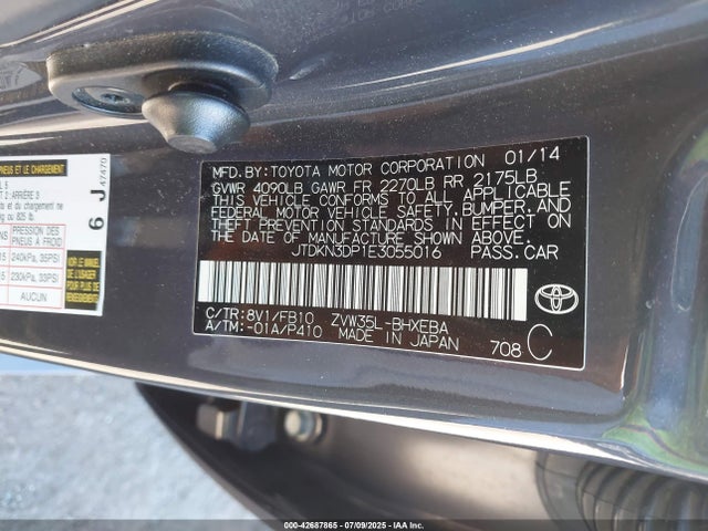 JTDKN3DP1E3055016 Toyota 2zr-fxe+3jm