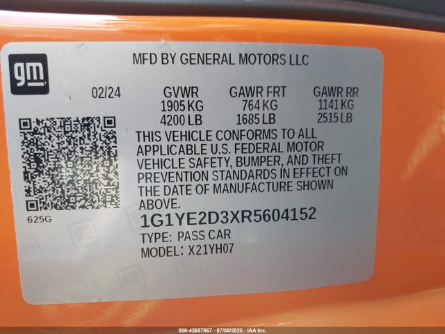 Chevrolet Lt6 2024 1G1YE2D3XR5604152 Image 9