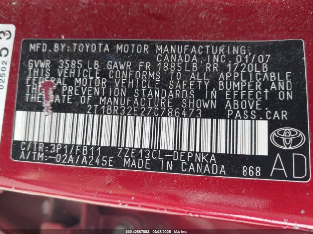 2007 TOYOTA COROLLA 2T1BR32E27C786473 Photo 8