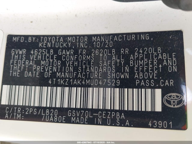 4T1KZ1AK4MU047529 Toyota 2gr-fks