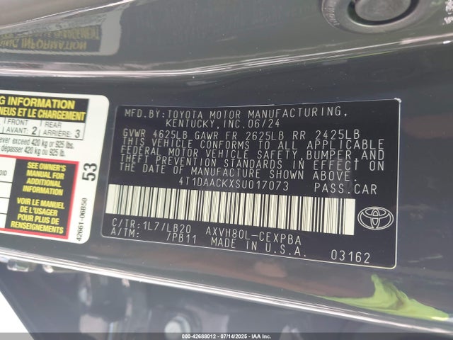 Toyota a25a-fxs 2025 4T1DAACKXSU017073 Image 9
