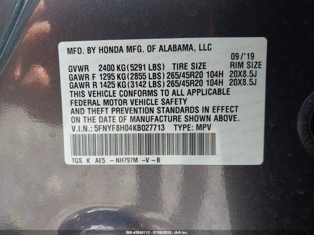 5FNYF8H04KB027713 Honda j35y6