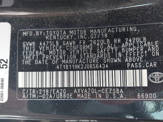 4T1B11HK2JU656434 Toyota a25a-fks