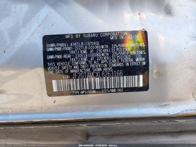 JF2GTAMCXL8263166 Subaru 2020