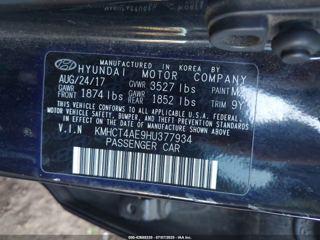 Hyundai 2017 2017 KMHCT4AE9HU377934 Image 9