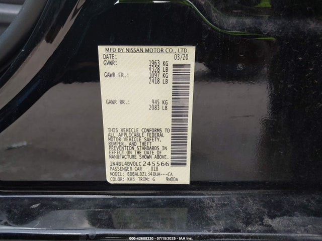 Nissan Altima 2020 1N4BL4BV0LC245566 Image 9