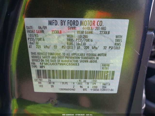 2009 FORD ESCAPE 1FMCU03799KC65653 Photo 8