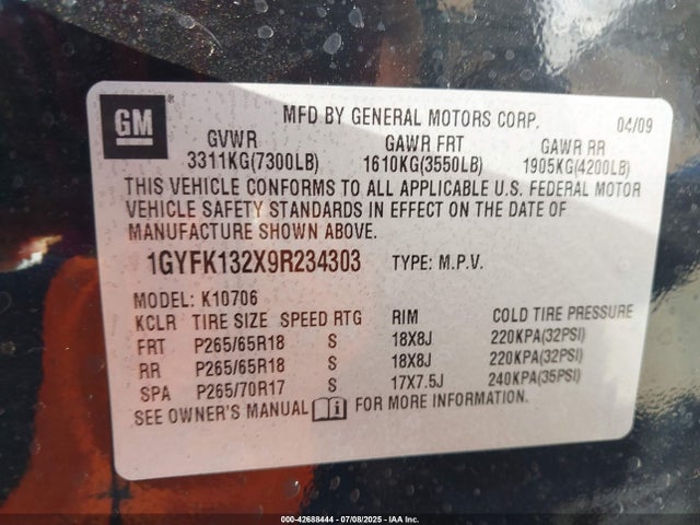 2009 CADILLAC ESCALADE 1GYFK132X9R234303 Photo 8