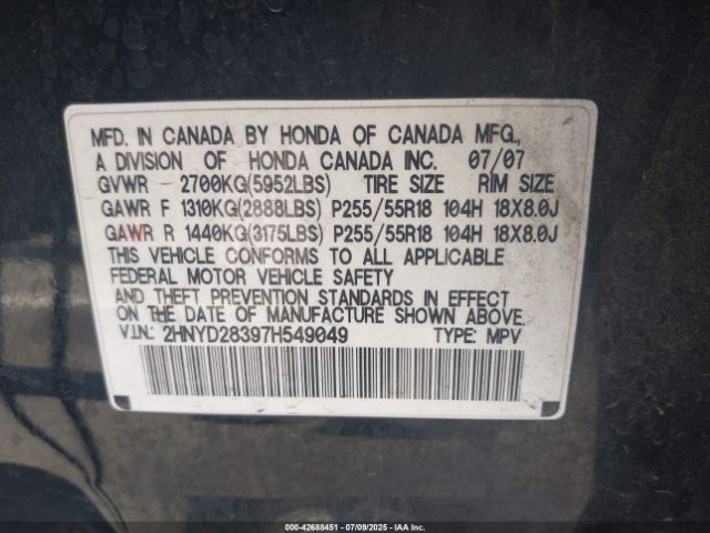 2007 ACURA MDX 2HNYD28397H549049 Photo 8