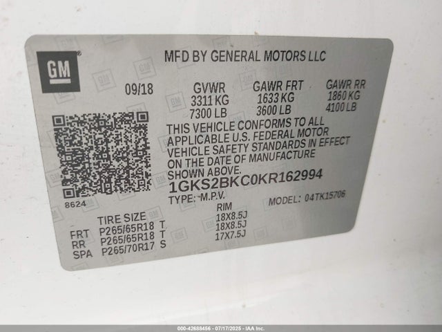 1GKS2BKC0KR162994 GMC l83 - spark ignited direct injection, variable valve timing, afm, e85 max, alum