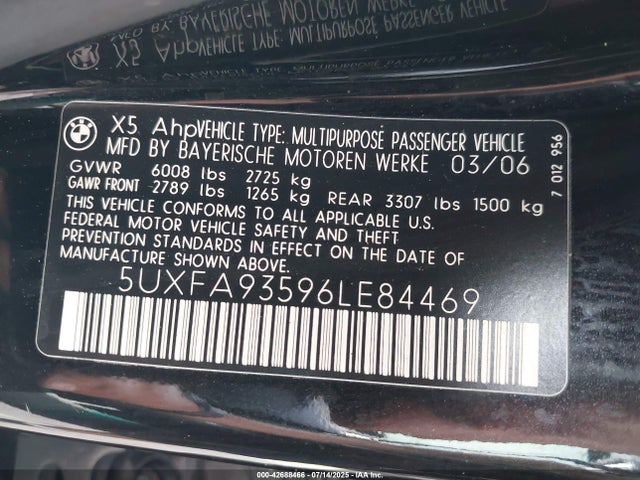 Продажа на аукционе авто 2006 Bmw X5 4.8is, vin: 5UXFA93596LE84469, номер лота: 42688466