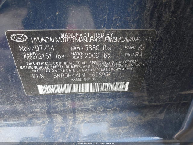 Hyundai dohc mpi nu 2015 5NPDH4AE9FH608963 Image 9