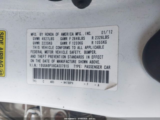 2012 ACURA TL 19UUA9F58CA007915 Photo 8