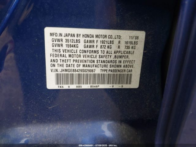 2009 HONDA FIT JHMGE88429S029067 Photo 8