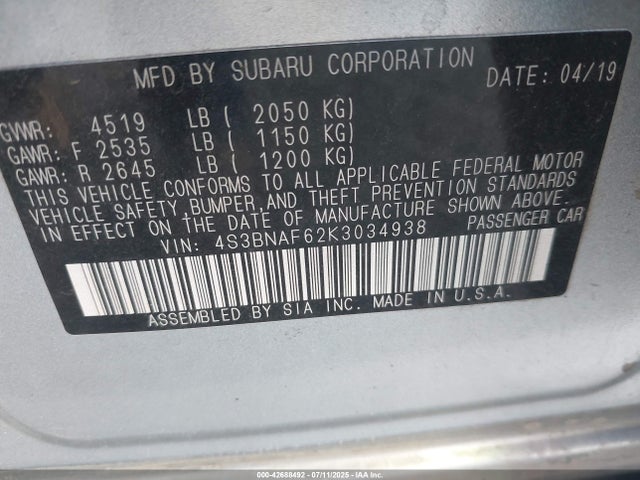 4S3BNAF62K3034938 Subaru u5