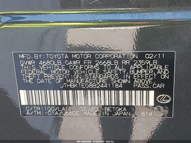2011 LEXUS ES 350 JTHBK1EG8B2441184 Photo 8