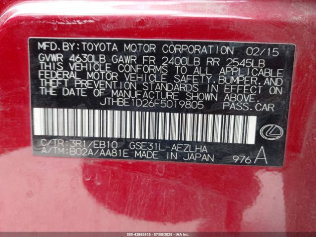 2015 LEXUS IS 350 JTHBE1D26F5019805 Photo 8