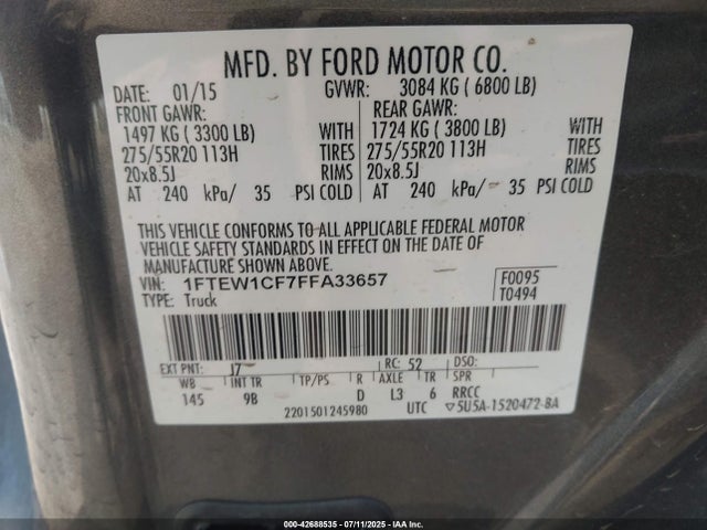 Ford 2015 2015 1FTEW1CF7FFA33657 Image 9