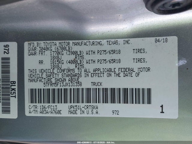 5TFRM5F13JX131358 Toyota 1ur-fe