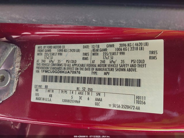 1FMCU0GD8KUA70976 Ford 1.5l gtdi sigma w/premium fuel