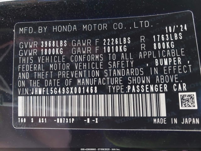 JHMFL5G49SX001468 Honda k20c1