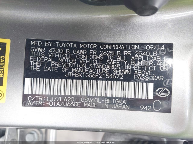 Lexus 2gr-fe 2015 JTHBK1GG6F2154672 Image 9