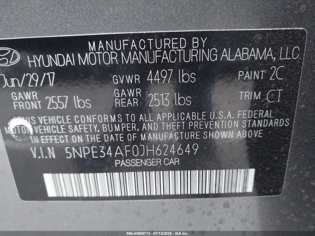 5NPE34AF0JH624649 Hyundai gdi theta-ii