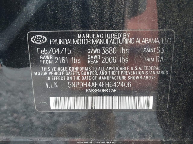 5NPDH4AE4FH642406 Hyundai dohc mpi nu