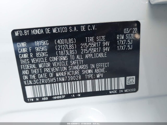3CZRU5H51NM739028 Honda r18z9