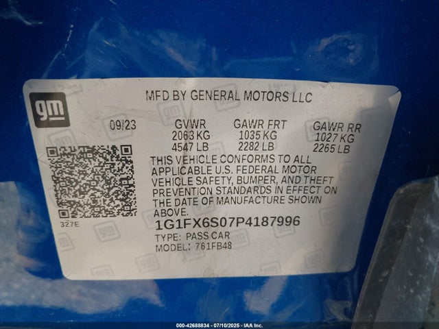 1G1FX6S07P4187996 Chevrolet 2023