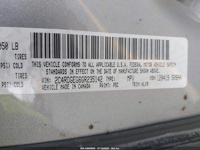 Aukcja sprzedaży 2016 Dodge Grand Caravan R/t, vin: 2C4RDGEG6GR235142, numer aukcji: 42688905