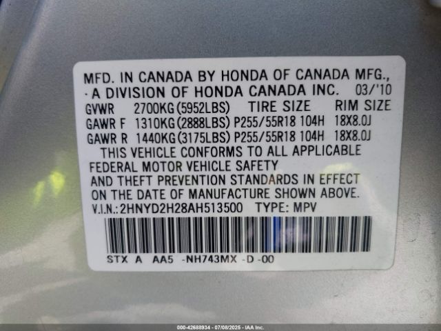 2010 ACURA MDX 2HNYD2H28AH513500 Photo 8