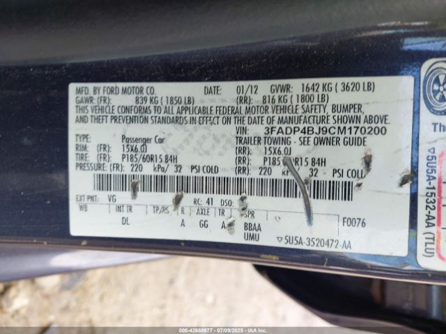 2012 FORD FIESTA 3FADP4BJ9CM170200 Photo 8