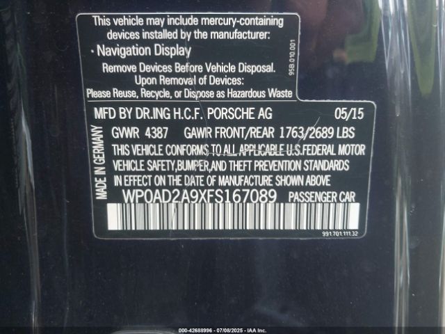 2015 PORSCHE 911 WP0AD2A9XFS167089 Photo 8