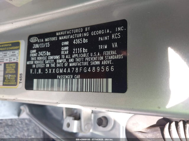 5XXGM4A78FG489566 KIA dohc gdi theta ii