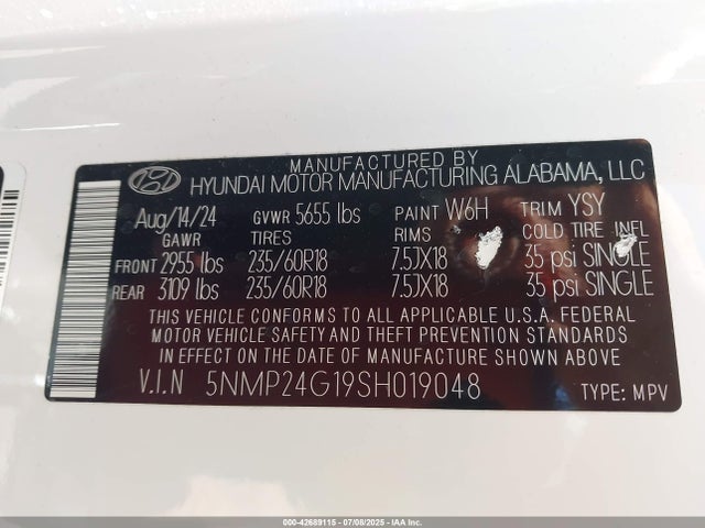5NMP24G19SH019048 Hyundai t-gdi gamma ii