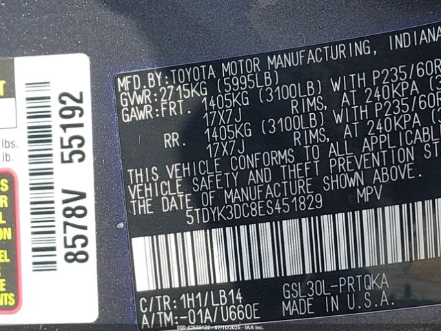 2014 TOYOTA SIENNA 5TDYK3DC8ES451829 Photo 8