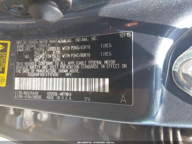 2015 TOYOTA HIGHLANDER 5TDZKRFH0FS117490 Photo 8