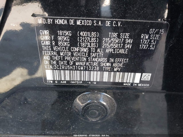 3CZRU5H31GM713238 Honda r18z9