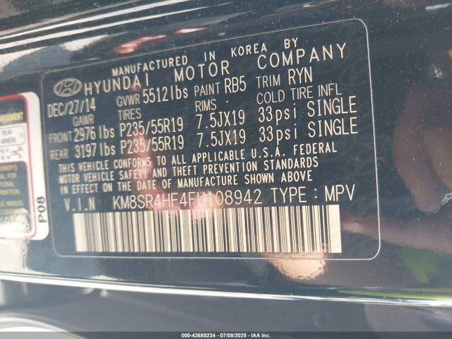 KM8SR4HF4FU108942 Hyundai dohc gdi lambda ii