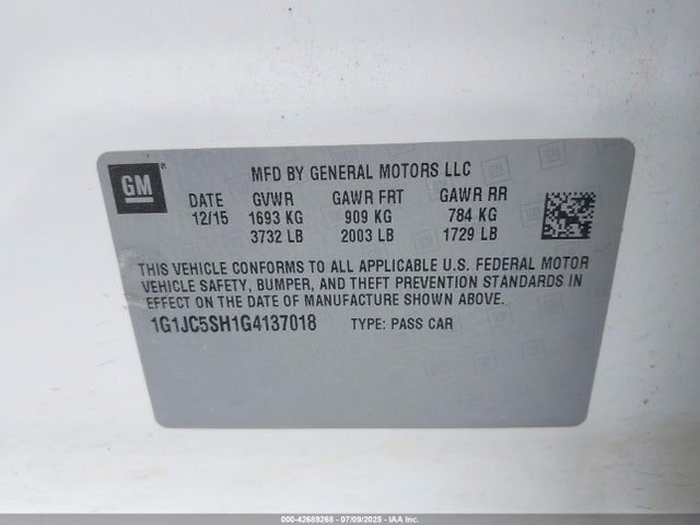 1G1JC5SH1G4137018 Chevrolet luw - e85 max