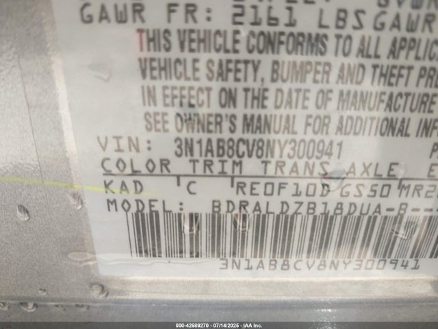 3N1AB8CV8NY300941 Nissan Sentra