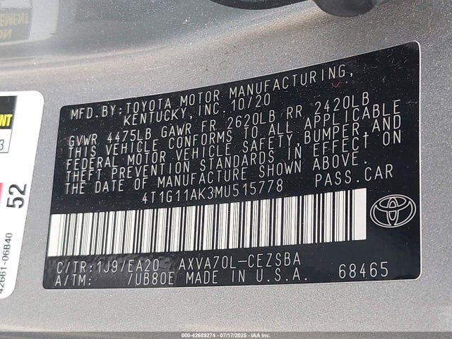 4T1G11AK3MU515778 Toyota a25a-fks
