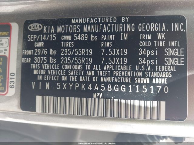 2016 KIA SORENTO 5XYPK4A58GG115170 Photo 8