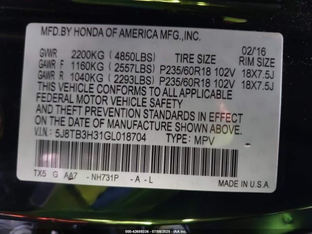 2016 ACURA RDX 5J8TB3H31GL018704 Photo 8