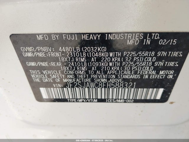 Subaru 2.5na u5 2015 JF2SJAWC8FH588321 Image 9