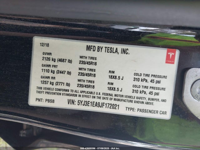 2018 TESLA MODEL 3 5YJ3E1EA9JF172021 Photo 8