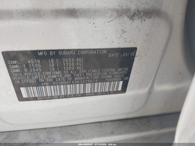 Subaru u5 2019 4S3BNAF63K3038674 Image 9